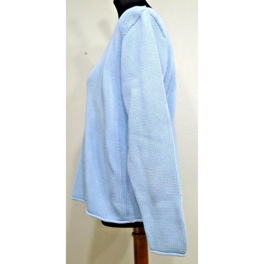 Eileen Fisher Woman Tight Knit Crochet Baby Blue‎ Pullover Sweater Large Petite
